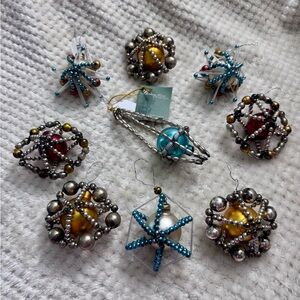 Set 9 Bethany Lowe Silver Red Gold Blue Beaded Ornaments
